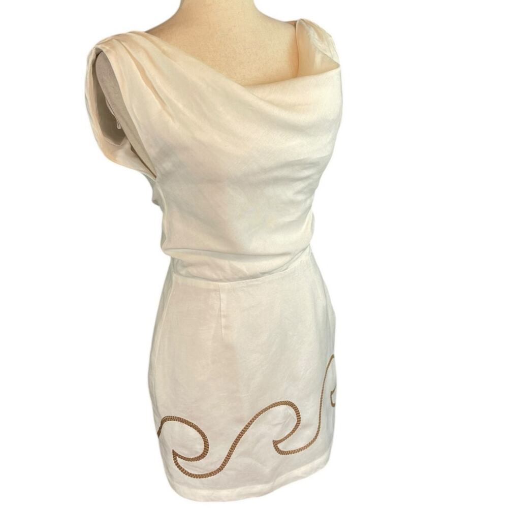 Mon Renn Fresco Embroidered Linen Blend Sleeveless Mini Dress White Tan XS - Picture 2 of 7